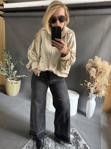 Košeľa  oversize rukáv beige