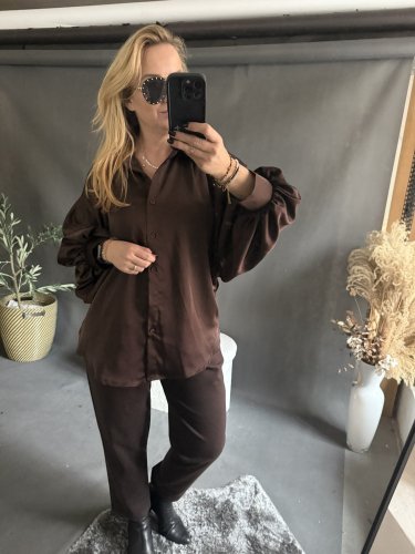 Košeľa hnedá oversize rukáv