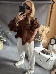 Košeľa oversize rukáv-hnedá
