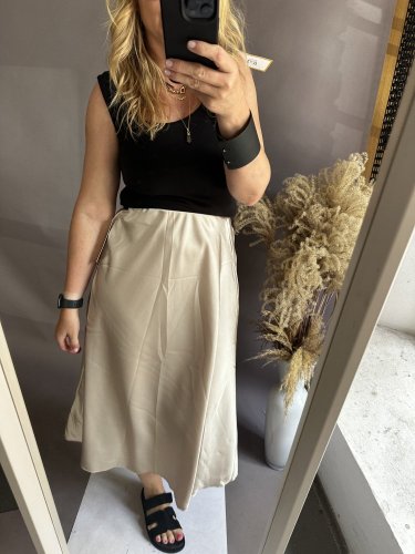 Saténová sukňa Amber-krémovo-zlatá