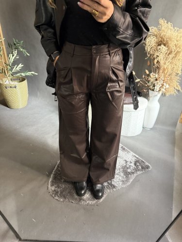 Kalhoty koženka Soka-hnědé