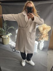 Kabát Sun s páskem-krémový