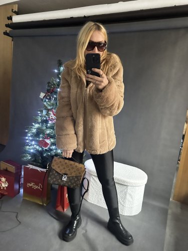 Kožíšek zip-cognac s kapucí