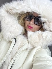 Krátka zimná bunda s kožúškom Trendy-krémová-S-L