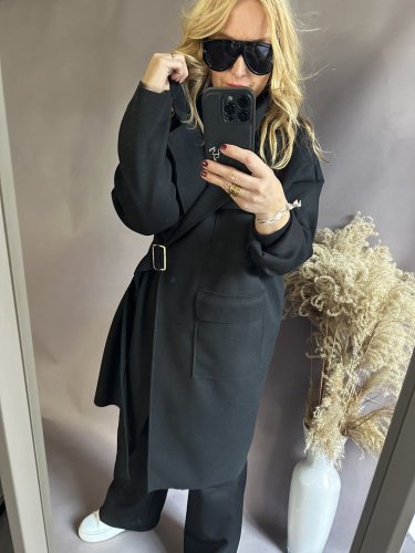 Kabát Sun s páskem-černý