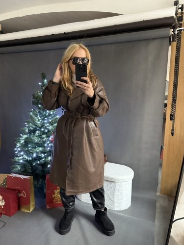 Koženkový Trenchcoat  Rosso-hnědý