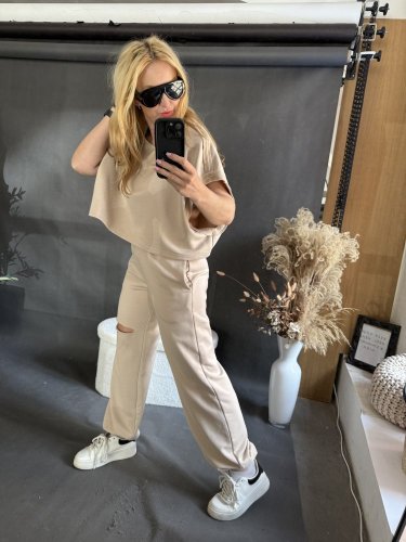 Tepláková súprava Crop-béžová