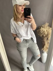 Džíny PUSH UP Grey s dierou