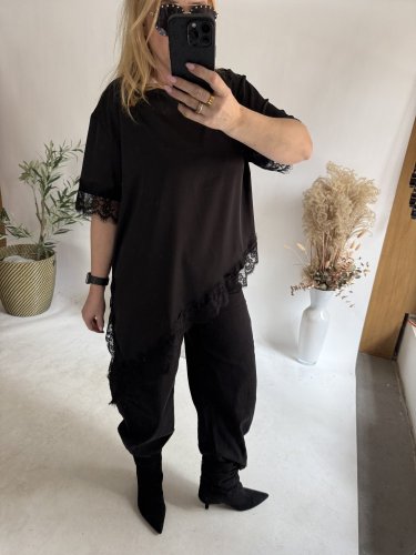 Tričko s čipkou-čierná