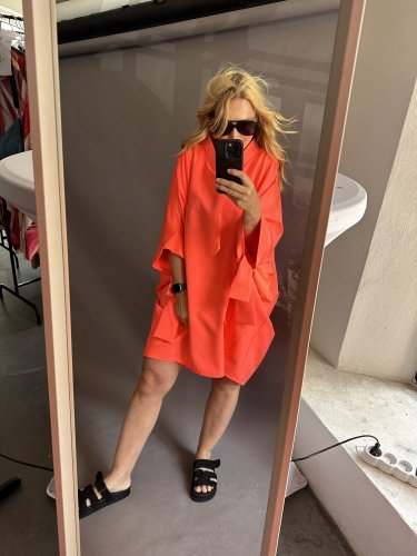 Volánkové šaty Kimono-neon oranžové