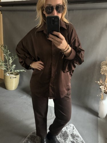 Košeľa hnedá oversize rukáv