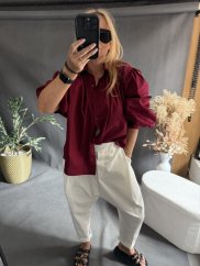 Košeľa oversize rukáv-vínová