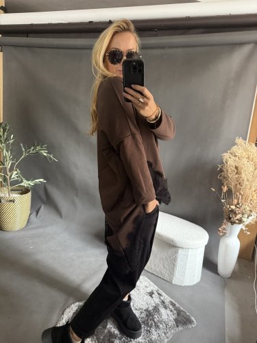 Mikina Lace asymetrická-hnědá