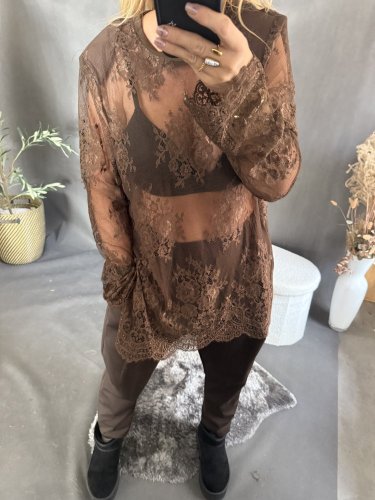 Tričko oversize lase priehľadné-hnedá