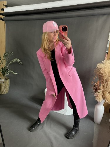 Kabát Jarní ve stylu dlouhého saka-růžový