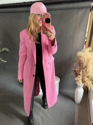 Kabát Jarní ve stylu dlouhého saka-růžový